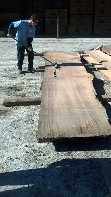 Cypress plank being scrubbed